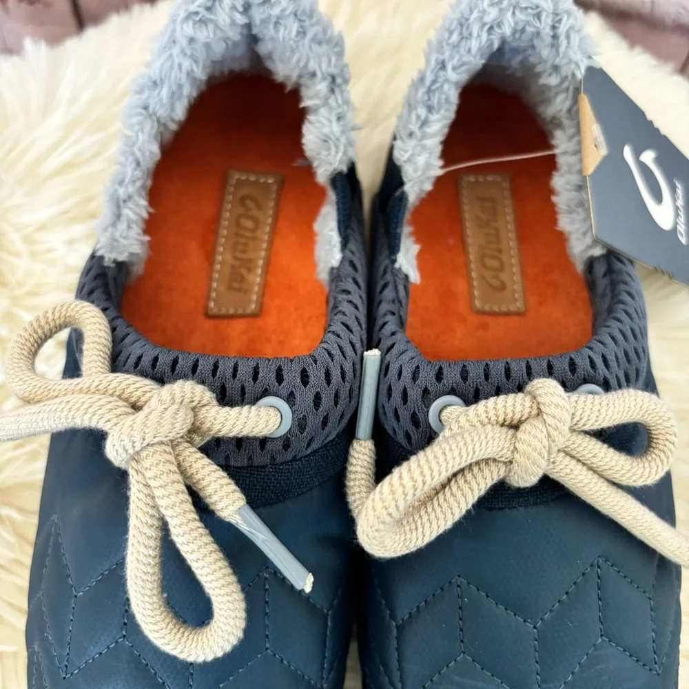 OLUKAI Mahiki Navy Sherpa-Trimmed Slipper Sneaker--7 - Picture 6 of 15